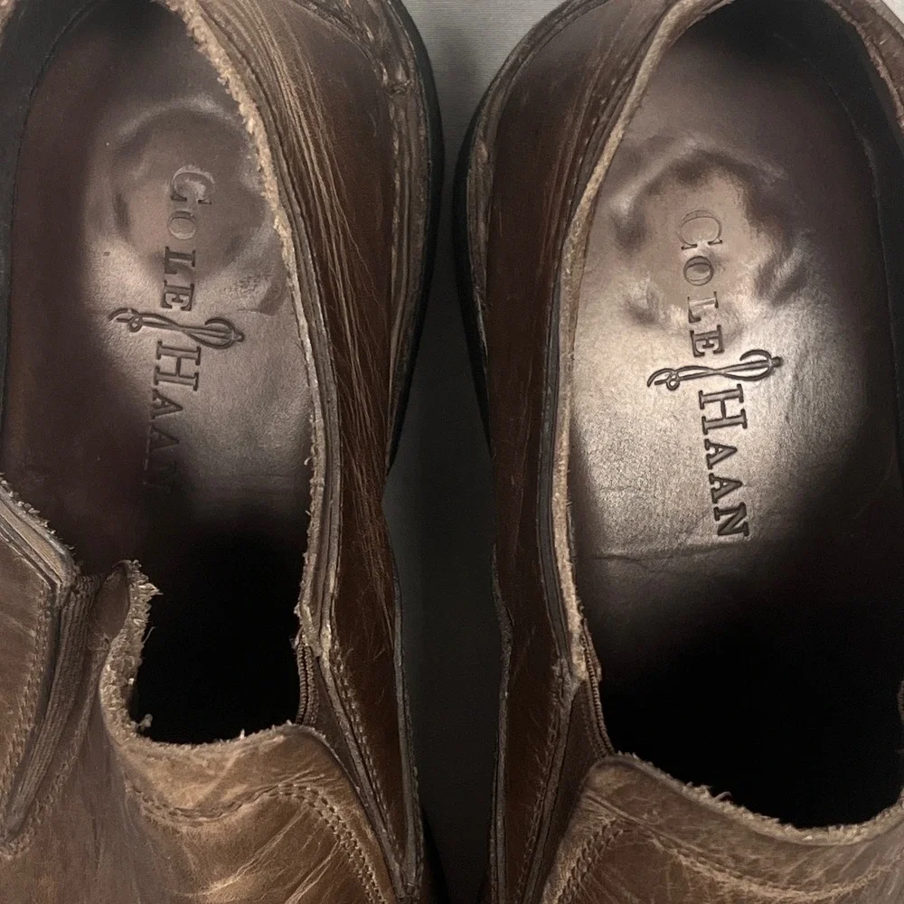 Cole Haan Shoes Mens 11 Distressed Leather Brown Luxury Dark Academia Minimalist